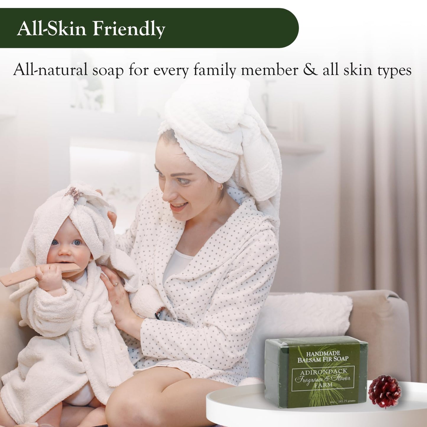 Adirondack Fragrance & Flavor Farm ADK Natural Balsam Soap Bar 4 oz., Handmade Vegan Olive Oil Body Soap for Dry and Sensitive Skin, Moisturising for Men, Women & Babies, Produced in the USA