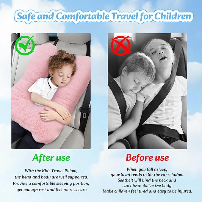 Travel Pillow, Car Pillow for Kids & Adults - Ergonomic Travel Pillows Sleeping Aid for Neck & Body Support, Car Travel Essentials Pillow on Road Trips-Gray (Green)