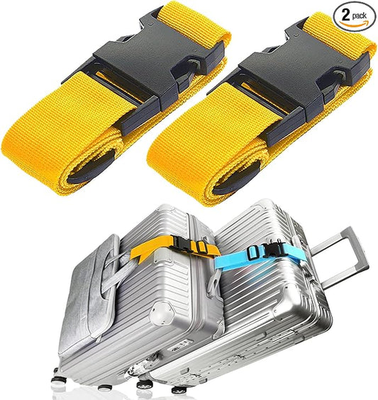 2Pack Luggage Straps for Suitcases, Travel Connector for Carry On Bag, Add Bag to Connect Two Suitcases, Adjustable Belt Attachment Accessories for Connect Your 3 Luggages, Yellow
