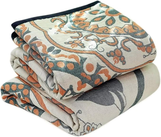 Boho Throw Blanket for Bed 100% Cotton Ultra Soft Rustic Quilt Fall Blanket Floral Printed Farmhouse Decor Bed Blankets,60"×80" All Season Rustic Throw for Sofa Couch Chair