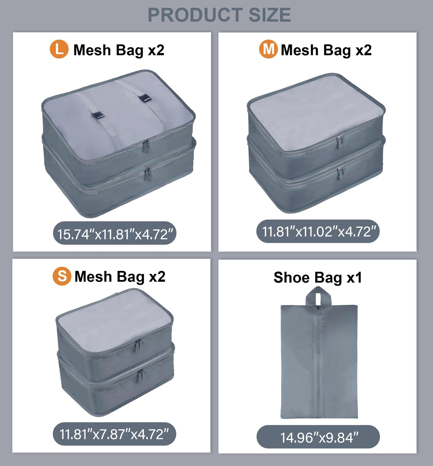 Ebbniur Packing Cubes 7 Pcs Travel Packing Cubes for Suitcases Large Capacity Travel Luggage Organizer Bags for Carry-on Luggage (Grey)