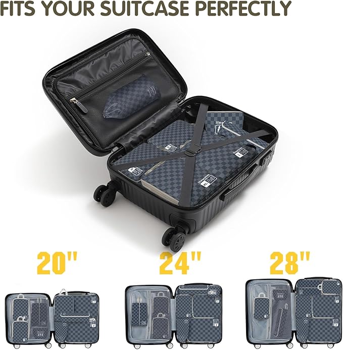 8 Set Compression Packing Cubes for Travel, Lightweight Dual Zipper Packing Cubes, Space-Saving Suitcase Organizer for Travel/Business Trip/Family Vacation (Blue-Gray Checkered)