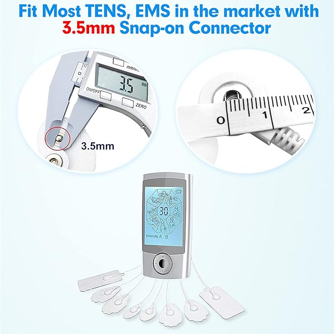 20 Pieces TENS Unit Replacement Pads - Universal 3.5mm Snap-on TENS Electrode Pads High Conductivity, Reusable Electrodes Pads for TENS Massager and Muscle Stimulation