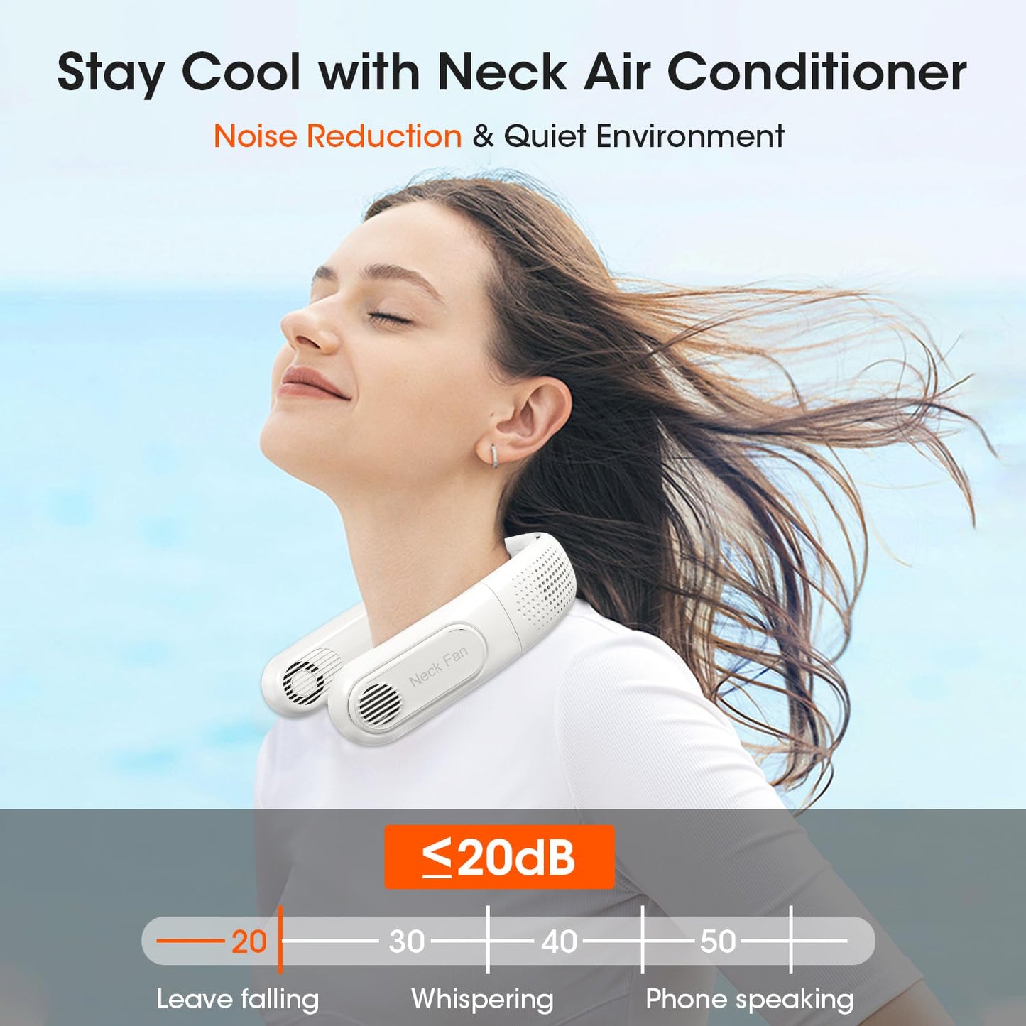 OLV Rechargeable 4 Turbo 6000mAh Portable Neck Fan - 360 Cooling Airflow, 3 Speeds, LED Battery Display, Foldable, Bladeless - Personal Fan for Work, Travel, Outdoor Activities - White