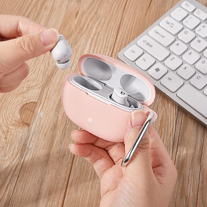 AIRSPO Silicone Case Compatible with Beats Studio Buds Case 2021 Soft Protective Cover for Beats Wireless Earbuds with Keychain (Pink)