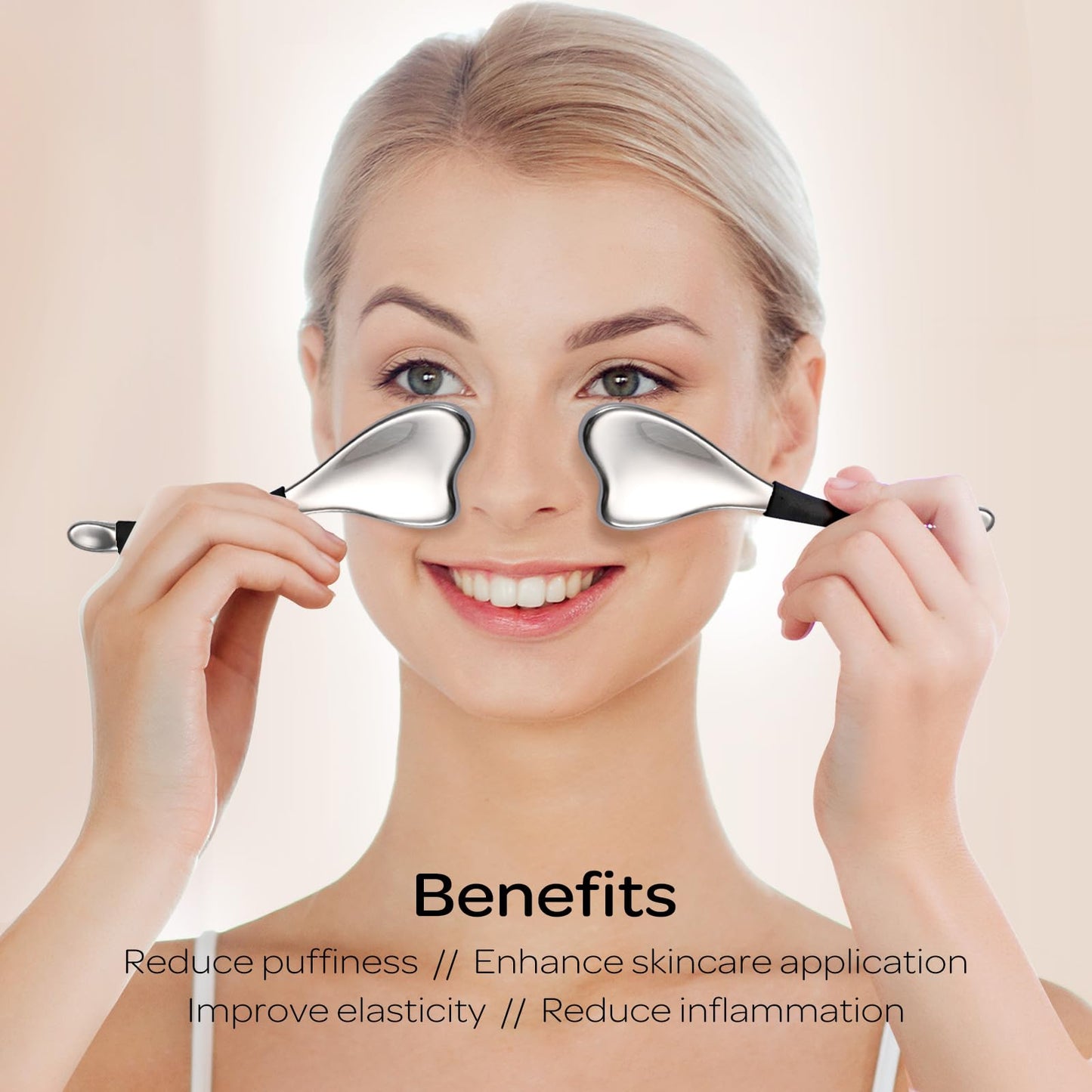 Fabludo 3-in-1 Cryo Gua Sha Facial Tools, Ice Roller Globes for Women Face and Eyes Massager, Unbreakable Stainless Steel Face Sculpting Skin Care Tools, Esthetician Supplies with Carry Case