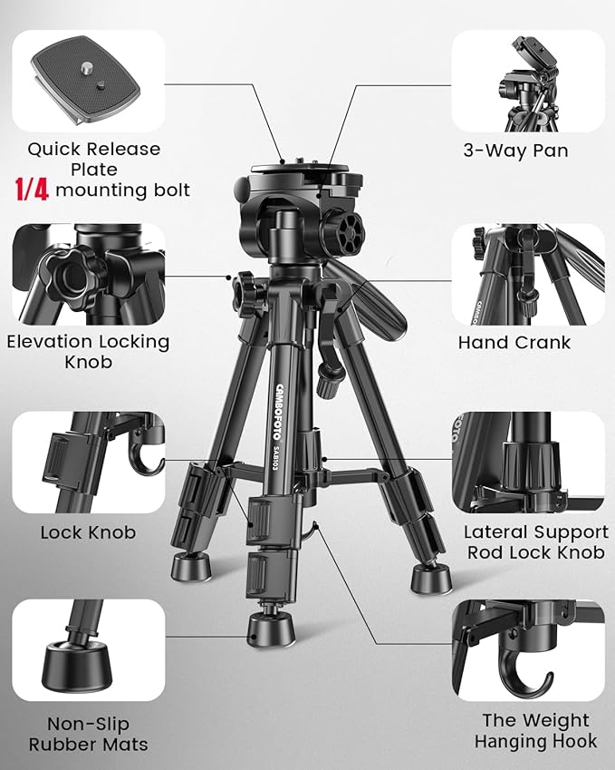 30"-Camera-Tripod, Porfessional Aluminum Heavy Duty Tripod Stand for Mirrorless Camera/DSLR/Cell Phone/Camcorder, with Holder and Travel Bag (Weight 1.5Lb, Max Load 15 Lb)