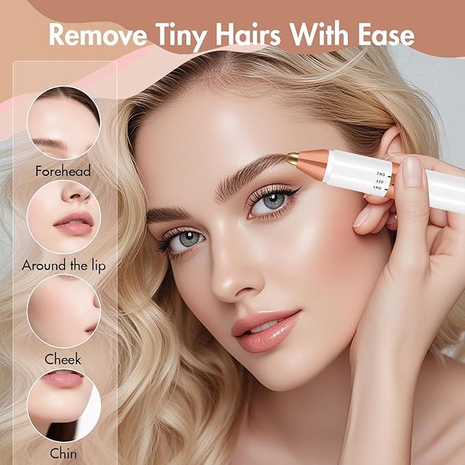 2-in-1 Dual Head Eyebrow Trimmer & Flawless Facial Hair Removal for Women, Painless & Gentle Facial Hair Remover for Brows, Chin, Upper Lip, Cheeks, Type-C Charging for Women
