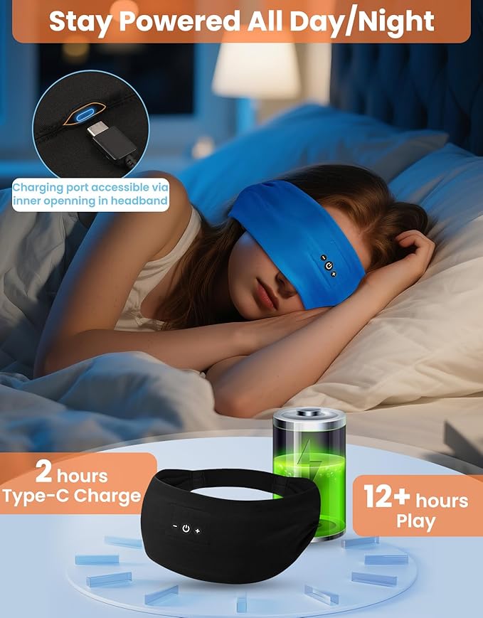 2PCS Sleeping Headphones, Headband Headphones with HD Stereo Speakers, Bluetooth Headband for Sports, Running, Workouts, Yoga, Travel, Gift - Black&Blue