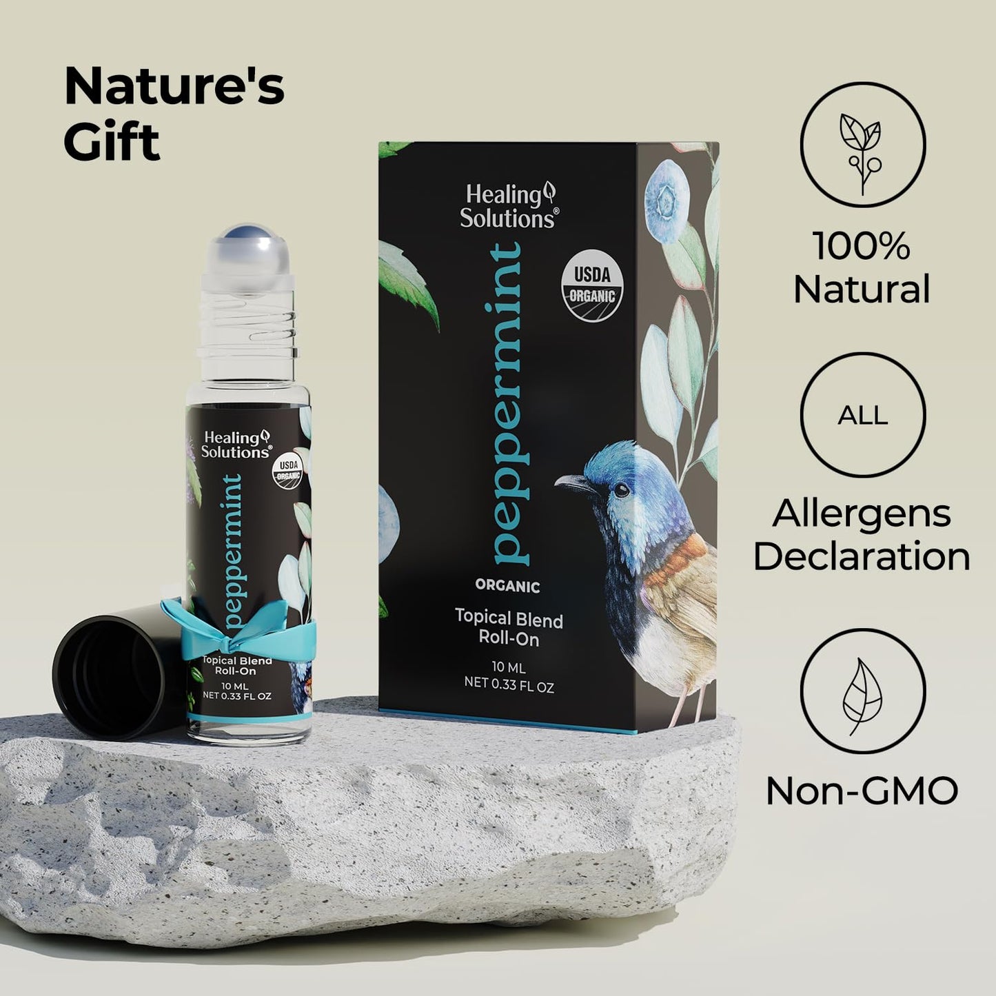 Healing Solutions (2 Pack) USDA Certified Organic Peppermint Essential Oil Roll-On Set for Body & Skin Care - Peppermint Essential Oil Roller