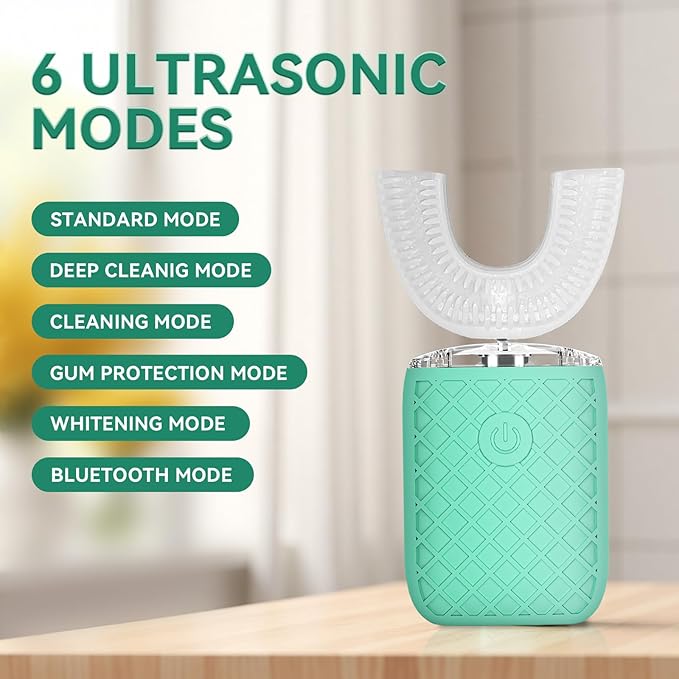 Adult Sonic Automatic Electric Toothbrush, 360° Oral Cleaning Stain Whitening, IPX7 Waterproof Rechargeable, u-Shape Brush Head*3+Straight Handle Brush Head*2, Suitable for Travel or Home Use