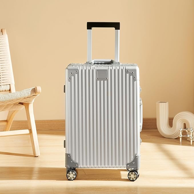 20 Inch Aluminium Suitcase with Cup Holder, 100% All Aluminum Suitcase, 20 Inches Aluminum Luggage with TSA Lock, Cup Holder(Silver, Carry-On 20-Inch)