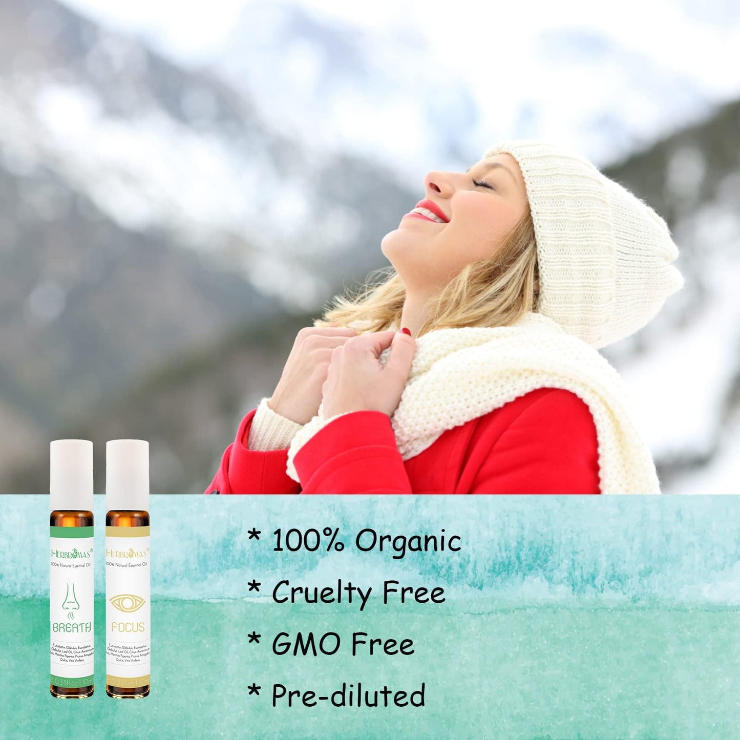 HERBROMAS Aromatherapy Oils Roller Set, Natural Pre-diluted Essential Oils Roll On with Glass Rollerball, Relaxation Gift for Women & Men, Christmas Gift, Pack 4 x 0.33fl.oz