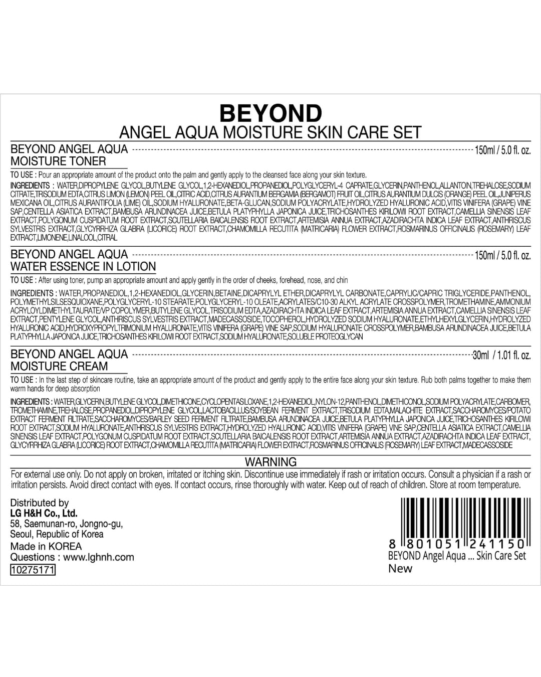 BEYOND Moisture Skincare Set (11.2fl oz , 3-Piece Set) - Vegan Formula Korean Skin Care for Dry & Rough Skin. Toner & Emulsion. Hyaluronic Acid, Cica, Pantenol