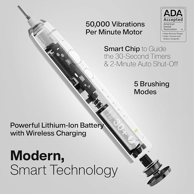 Aquasonic Vibe Series PRO – Ultra-Whitening Electric Toothbrush – 5 Modes & Smart Timers – UV Sanitizing Base – ADA Accepted (Optic White)