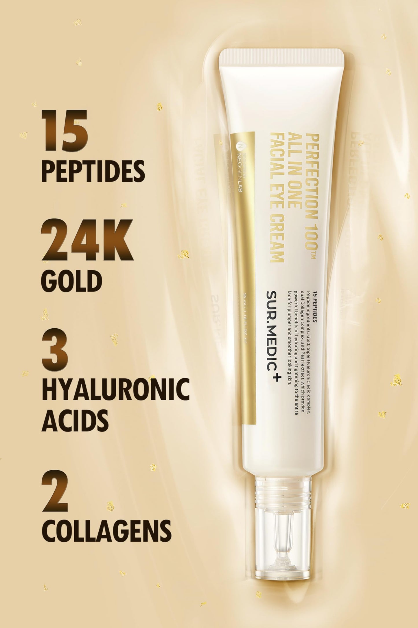 SUR.MEDIC+ 24K Gold Perfection All In One Cream for Face & Eye with Hyaluronic Acid, Panthenol and 24 Gold 1.18 oz