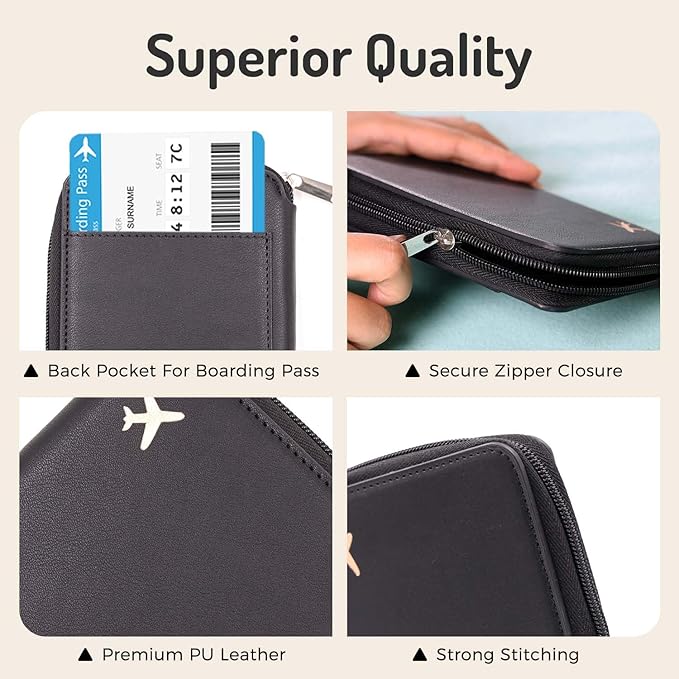 Cnycmy Passport Holder with Airtag,Passport-Wallet-Holder for Women, RFID Passport Holder with Slot Waterproof, PU Leather Travel Passport Case (Black3)