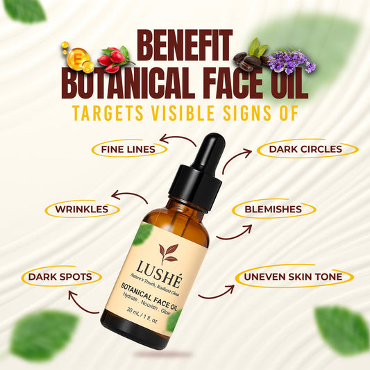 LUSHÉ Botanical Face Oil with Argan, Jojoba, Rosehip & Vitamin E – Lightweight, Hydrating, Non-Greasy Glow for All Skin Types – 30 ml