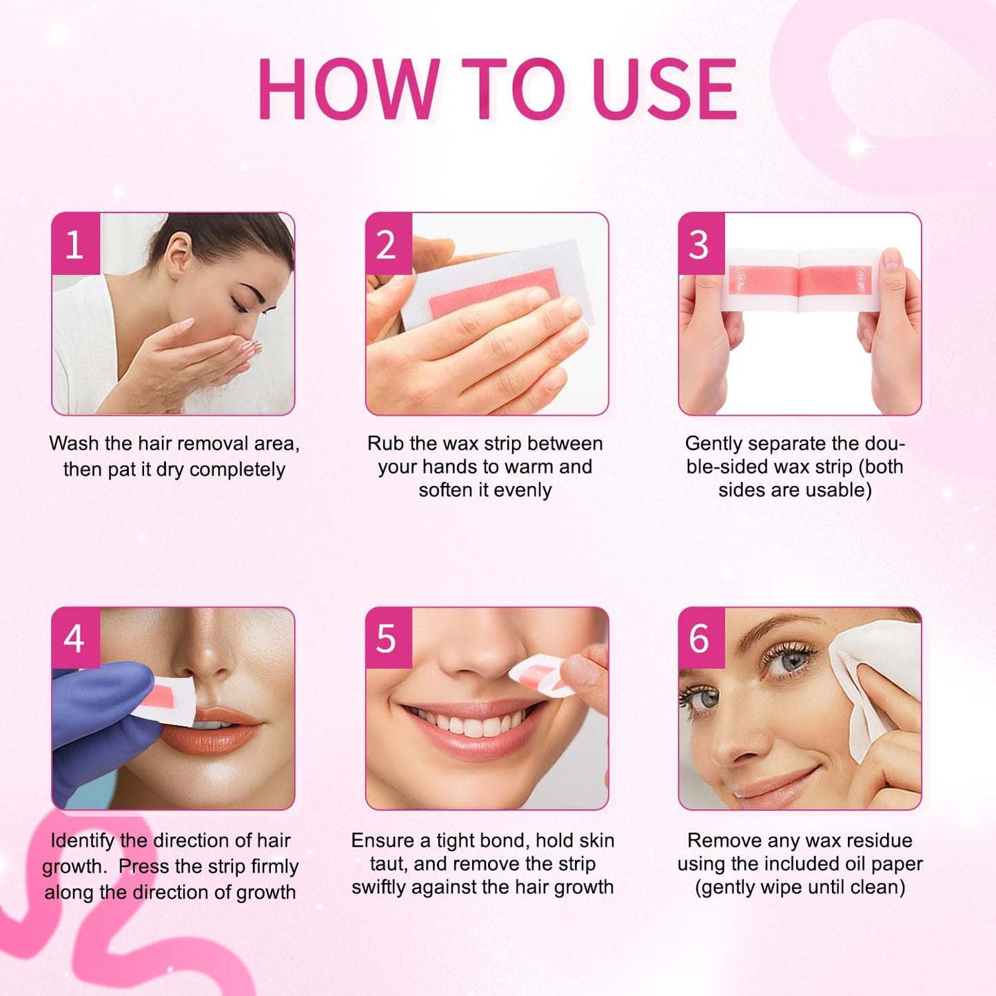 48PCS Facial Wax Strips for Hair Removal(48 Face+6 Soothing Wipes) Facial Hair Removal for Women, Waxing Kit for Women's Face, Bikini, Chest, Body, Arms, Legs, Back, & Brazilian