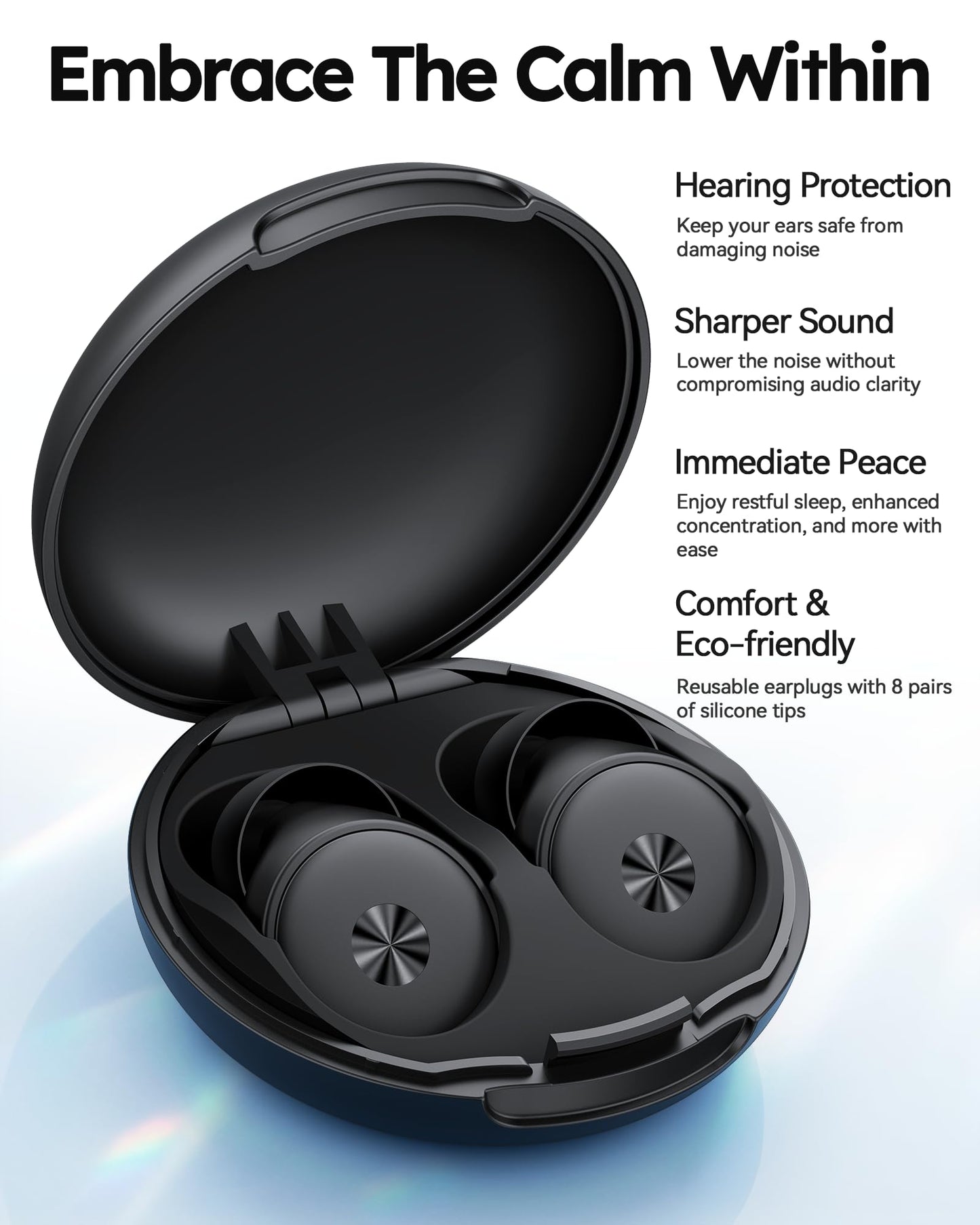 BIGOOD 45dB Ear Plugs for Sleeping 0.1oz Ultra-Comfy Noise Cancelling Ear Plugs for Concerts, Deep Focus, Travel, Noise Reduction Ear Plug with 8 Ear Tips Reusable Earplugs with Carry Case Black