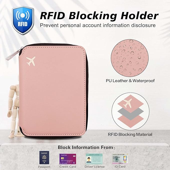 Cnycmy Passport Holder with Airtag,Passport-Wallet-Holder for Women, RFID Passport Holder with Slot Waterproof, PU Leather Travel Passport Case (Pink3)