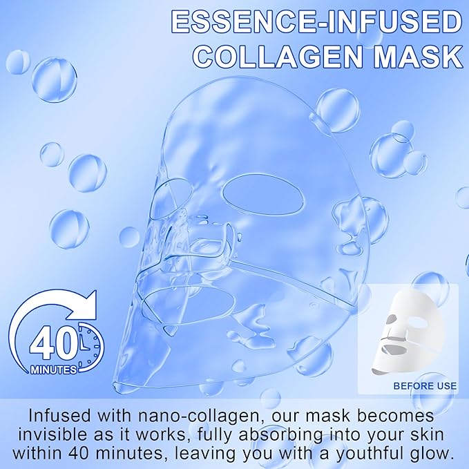 Collagen Face Mask, Hydrating Overnight Hydrogel Mask, Pore Minimizing, Elasticity Improvement, Firming, Moisturizing Collagen Facial Mask- 6 Pack