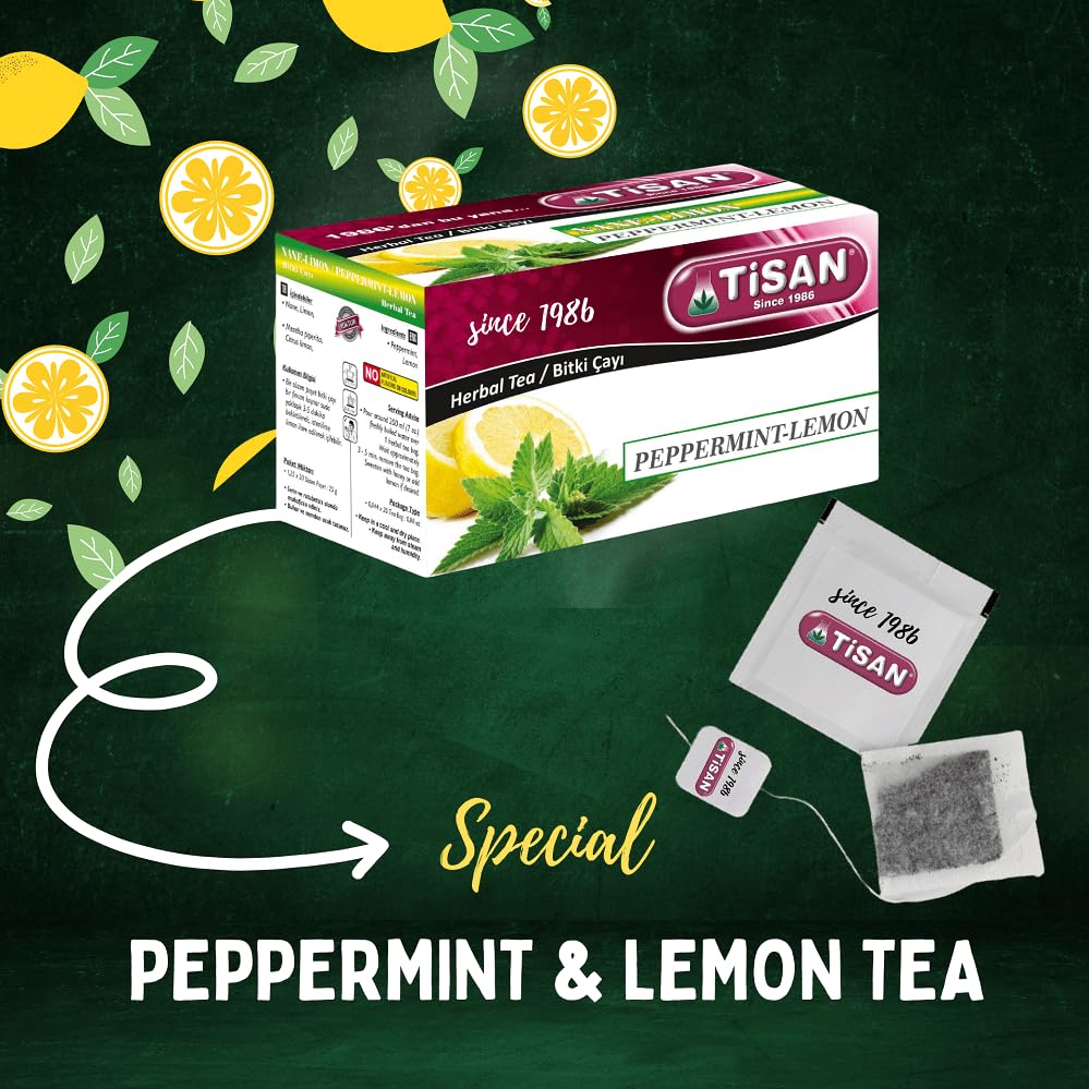 Peppermint Lemon Herbal Tea from Tisan – 40 Herbal Tea Bags