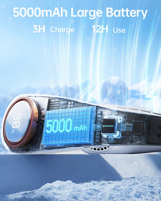 Neck Fan - Bladeless Portable Neck Fans, with LED Display, 4 Speeds, 5000mAh Personal Wearable, USB Rechargeable Cooling Hands Free, Travel Gifts for Men, Women (White)