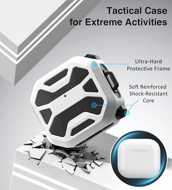 Compatible with AirPods 4 Case, Rugged TPU Double-Layer Cover, Powerful Shockproof Full Protection with Lanyard, Reinforced Magnetic Lid Lock for AirPods 4th Generation case(Black+White)