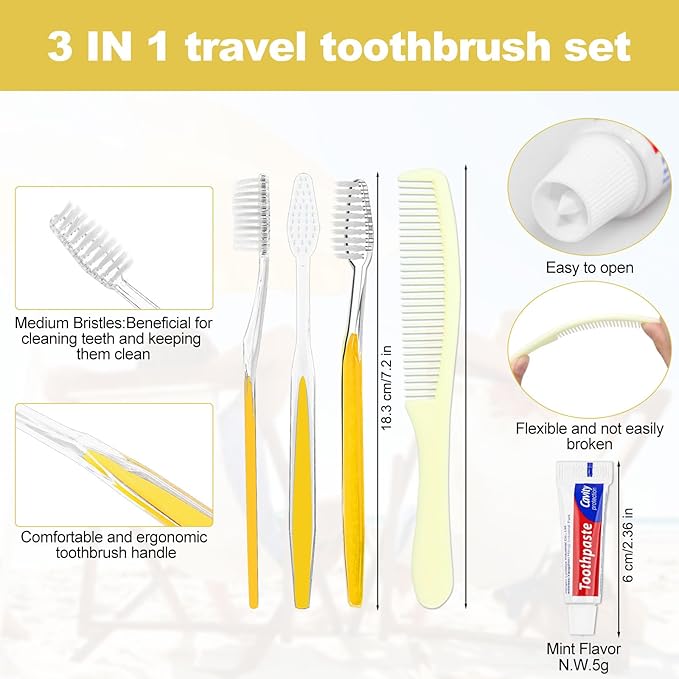 50 Pack Disposable Toothbrushes with Toothpaste and Comb for Homeless Individually Wrapped-Suitable for Hotel,Air Bnb,Shelter/Homeless/Nursing Home/Charity(（50 pcs）)