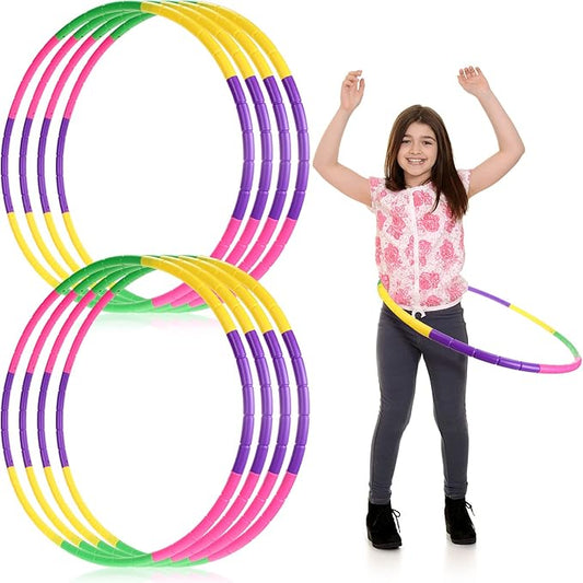 Chivao 8 Pack Color Detachable Hoop Fitness Waist Exercise Ring Plastic Exercise Hoop Adjustable Weight Size Plastic Adult Party Supplies Game Sport Gymnastic