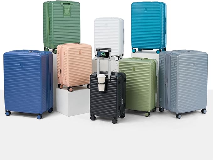 28 Inch Luggage Hard Shell Suitcases, Expandable Travel Checked Luggage 28 Inch, Large Check In Luggage with Spinner Wheels Cup Holder Charger Built in Lightweight Suitcase, Forest Green