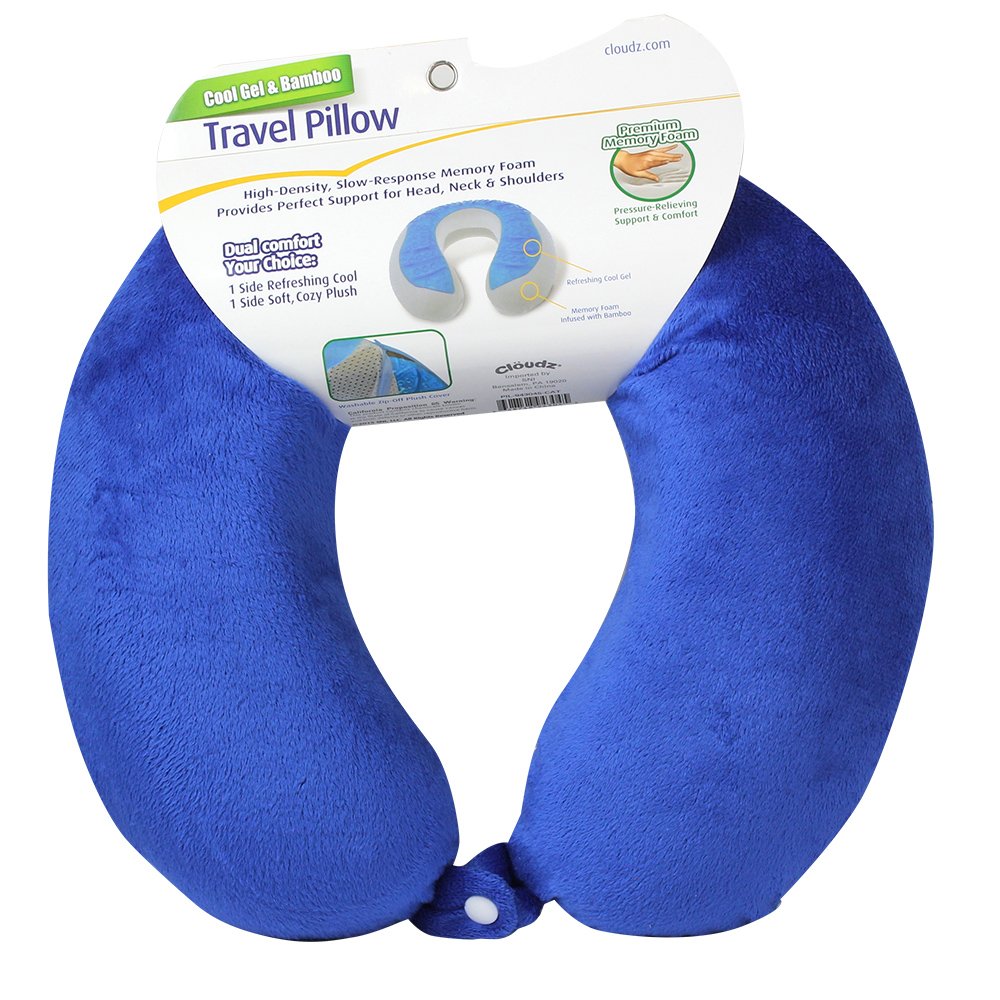 Cloudz Comfort Gel Memory Foam Travel Neck Pillow - Blue