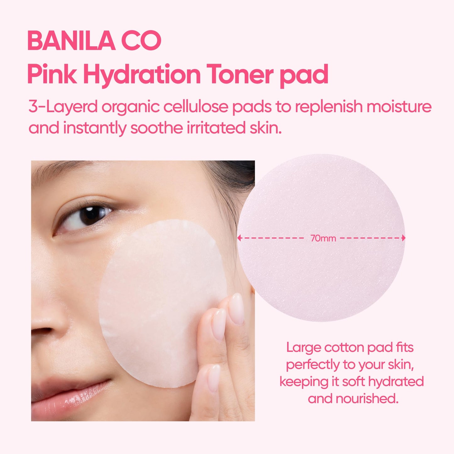 BANILA CO Clean it Zero Pink Hydration Toner Pad | Vegan Korean 3-Layered Pads | Hyaluronic Acids and Vitamin Complex to Moisturize and Soothe Skin | Hypoallergenic, Alcohol Free (70 Pads)