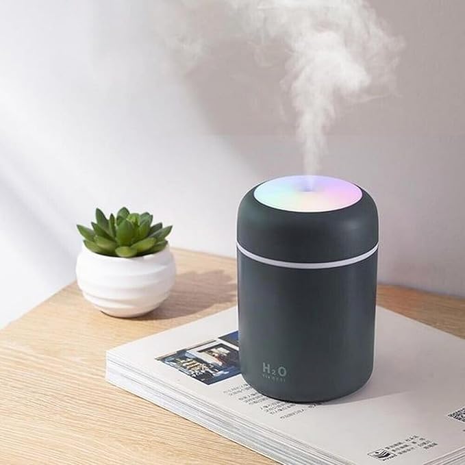 Portable Mini Humidifier, Colorful, Cool Mist, USB Powered. Perfect for Bedroom, Office & Car (300ml, Gray)