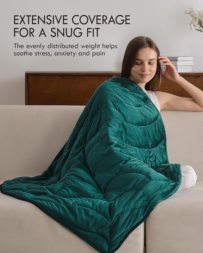 Kaisa Weighted Lap Blanket 7 lbs 41" x 53", Cozy Luxury Crystal Velvet Small Weighted Blanket for Adults, Portable Travel Weighted Blanket for Relaxation, All-Season Blanket, Machine Washable, Green