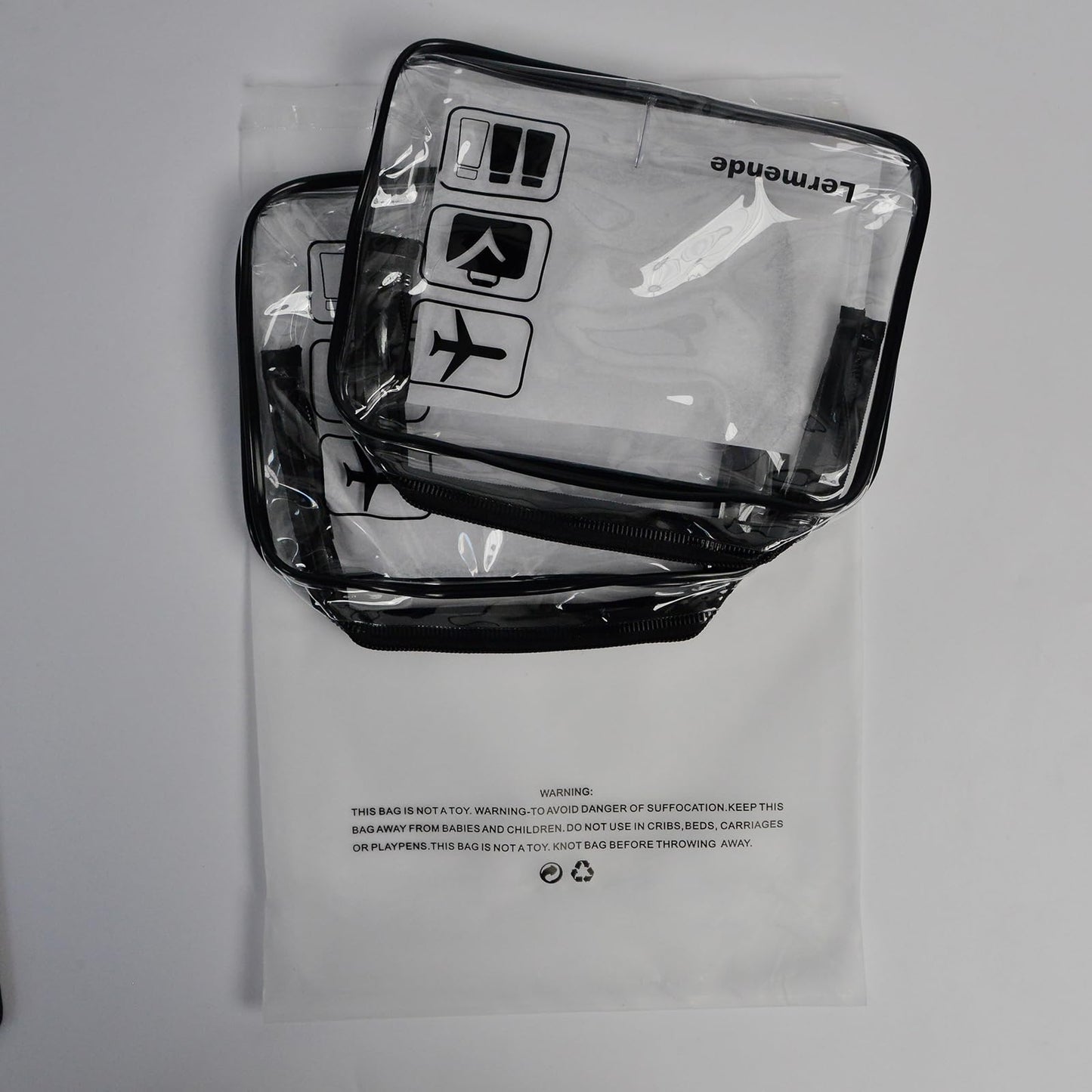 Lermende 2pcs Clear Toiletry Bag TSA Approved Travel Bag,Carry On for Travel,Airport Airline Accessories Compliant Bag,Quart Sized Makeup Cosmetic bag Women Men (Black, 2 Pack)