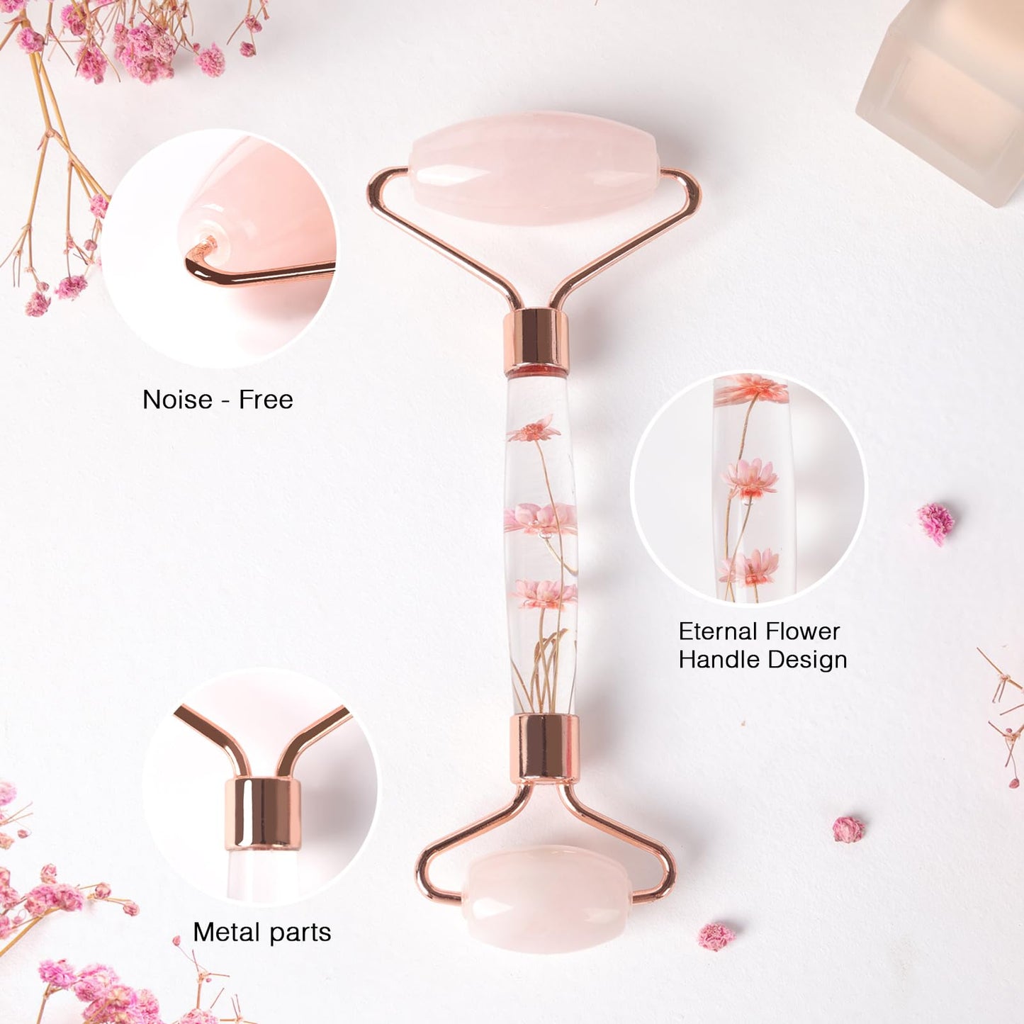 Raffaello Jade Roller - Natural Pink Facial Roller, Redness Reducing Massager for Face, Eyes, Neck - Rose Quartz