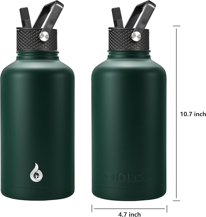 BJPKPK Half Gallon Insulated Water Bottles with Straw Lid, 64oz Large Water Jug, Stainless Steel Bottles with 3 Lids and Paracord Handle, Thermo for Hot & Cold Liquid, Army Green