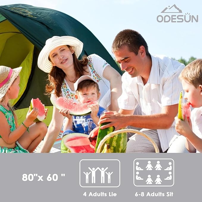 80"x60" Waterproof Picnic Blanket Large Outdoor Camping Blanket Foldable Picnic Camping Blanket Thicker Machine Washable Picnic Mat Portable Wearable for Picnics, Camping