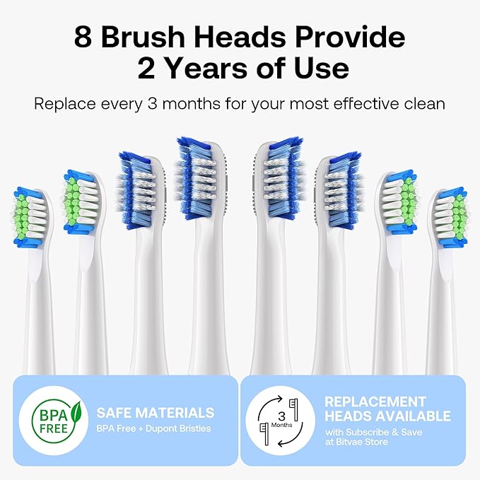 Bitvae Ultrasonic Electric Toothbrush for Adults and Kids, ADA Accepted Travel Toothbrush with Rechargeable 60-Day Battery Life, 5 Modes, 8 Heads, Case, Holder, Purple