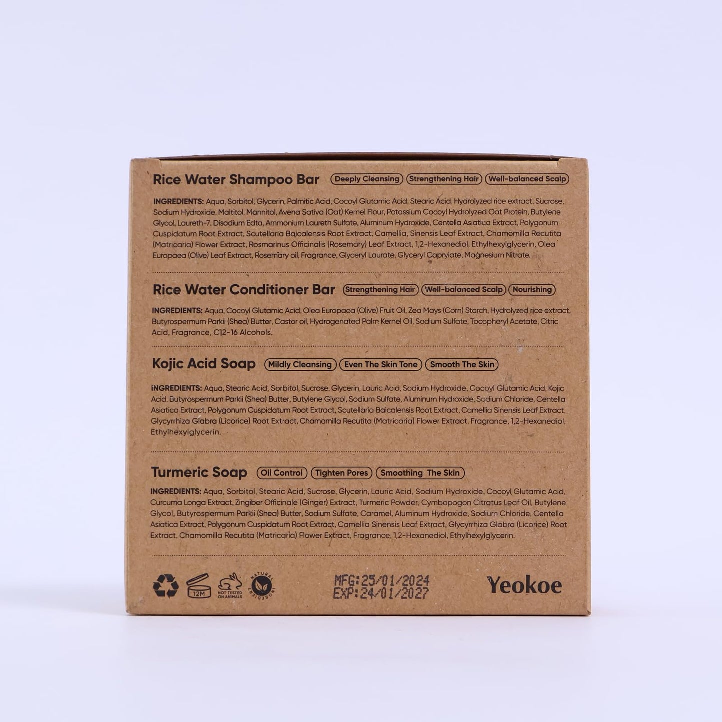 Yeokoe Turmeric Soap Bar and Rice Water Shampoo Conditioner Bar Set,Kojic acid for Body,Face and Hair,Deep Cleansing,Travel Toiletries,Spa Gifts For Women