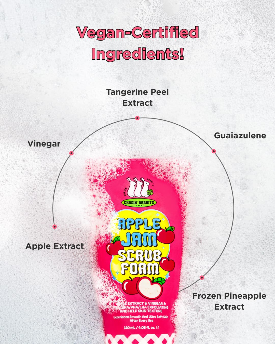 CHASIN' RABBITS Apple Jam Scrub Foam 4.05 Fl Oz, Exfoliating & Hydrating Cleanser with Triple Scrub Particles, pH-Balanced, Apple-Infused Face Wash for Smooth & Radiant Skin, Korean Skincare