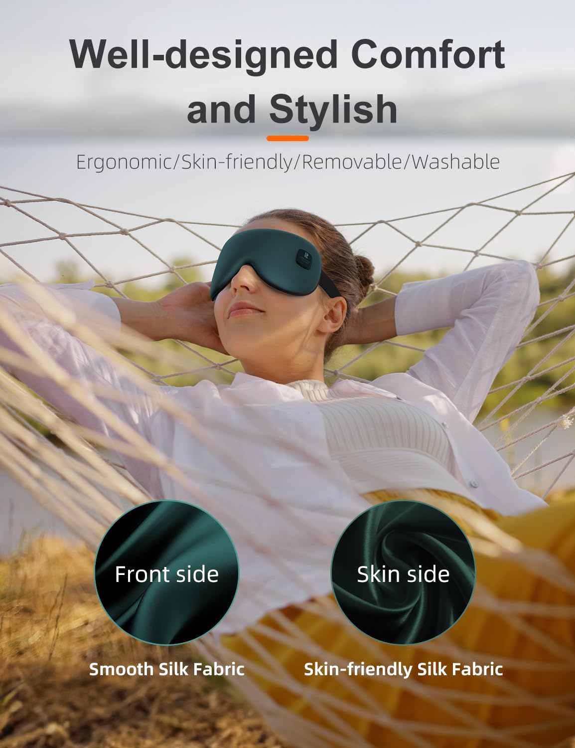 Silk Cordless Heated Eye Mask, Compress Heating Pad for Dry Eye Stye Eye Strain, Blackout Electric Warm Eye Mask for Airplane Sleeping for Travel, Idea for Women/Men (Silk-Green)