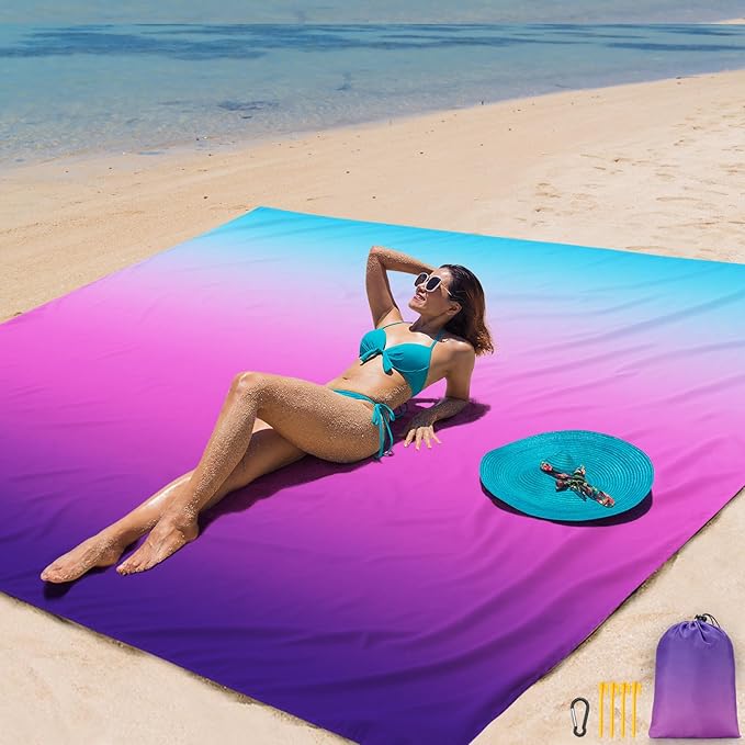 AISPARKY Beach Blanket Waterproof Sandproof Extra Large Beach Mat 79" X 83"/120"x108" for 2-8 Adults Quick Drying Durable Outdoor Picnic Mat for Travel, Camping, Hiking