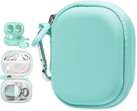 CaseSack Case for JLab Go Air Pop, Air, Air Tones+/ Tones, JBuds Mini True Wireless Earbuds, Compact Organizer for The Charger case and Charger Cord (Mint)