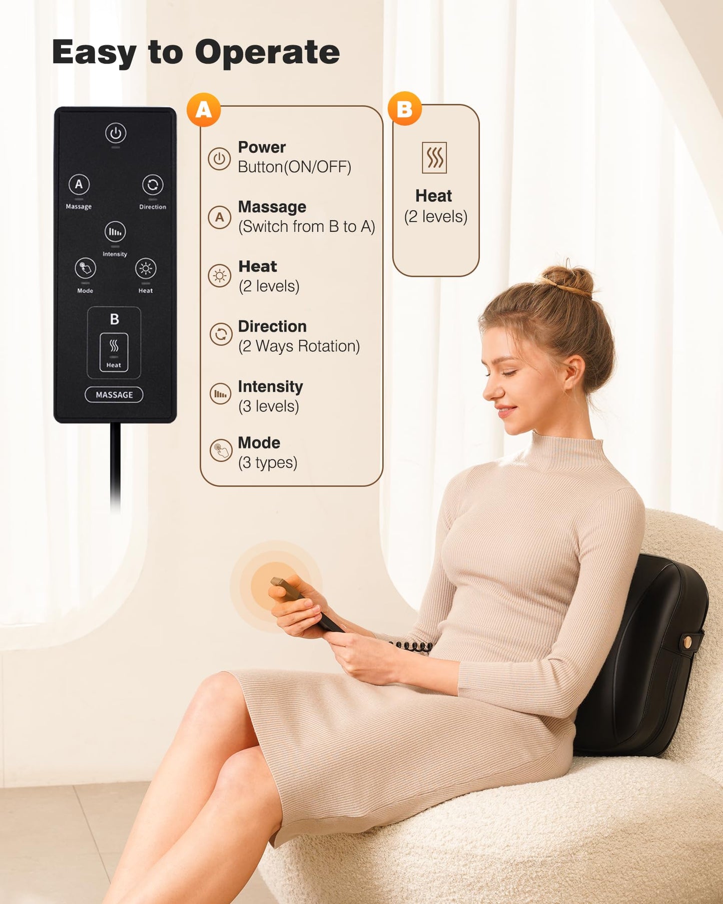 Back Massager with Heat-Shiatsu Neck Massagers Deep Tissue Kneading Massage Pillow for Lower Back Leg Shoulder-Lumbar Support Pillow for Office Chair, Gifts for Mom Dad Women Men