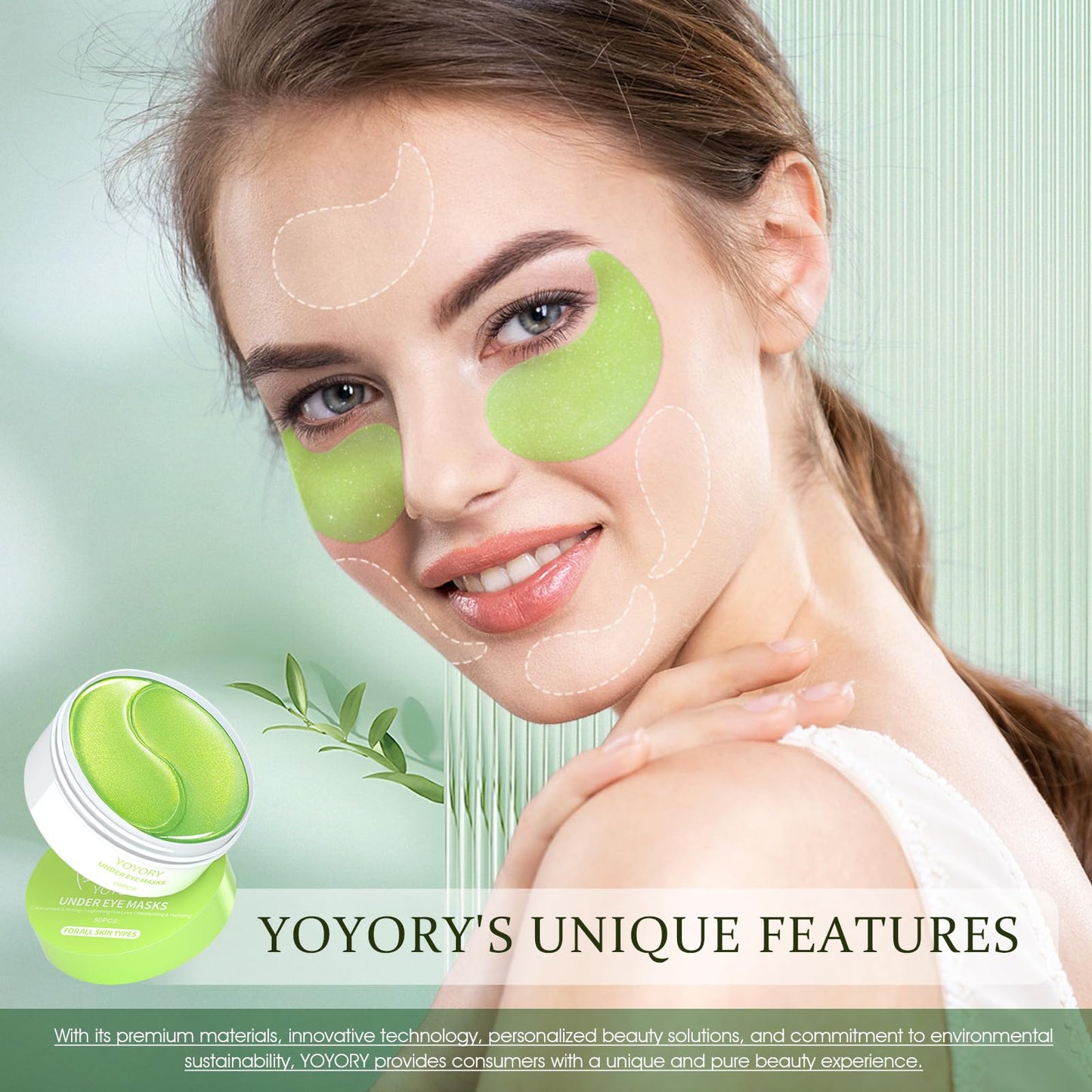 YOYORY Under Eye Patches Masks - for Eye Bags with Collagen and Hyaluronic Acid, Dark Circles,and Fine Lines, Fade Wrinkles Treatment for Women and Men - 60 Pcs Green