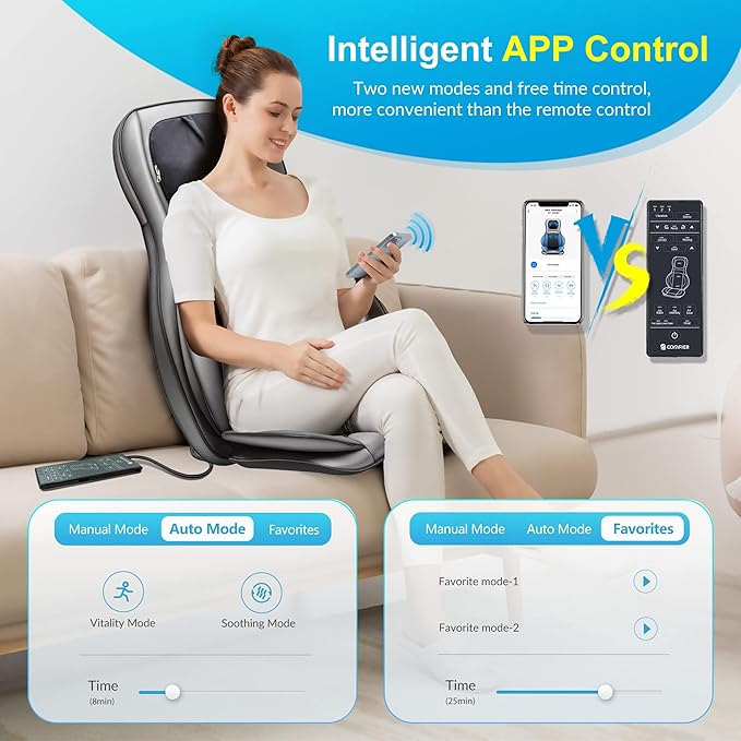 COMFIER Shiatsu Neck Back Massager with Heat and Compression,Adjustable Neck Rollers,App Control 2D or 3D Deep Tissue Kneading Massage Chair Pad, Chair Massager,Ideal Gifts for Dad, Mom