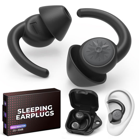 Ear Plugs for Sleeping: Reusable Earplugs for Sleep, Snoring Blocking, Concert, Travel, Airplane, 2 Pairs Washable Soft Silicone Noise Cancelling Ear Plugs (Black)